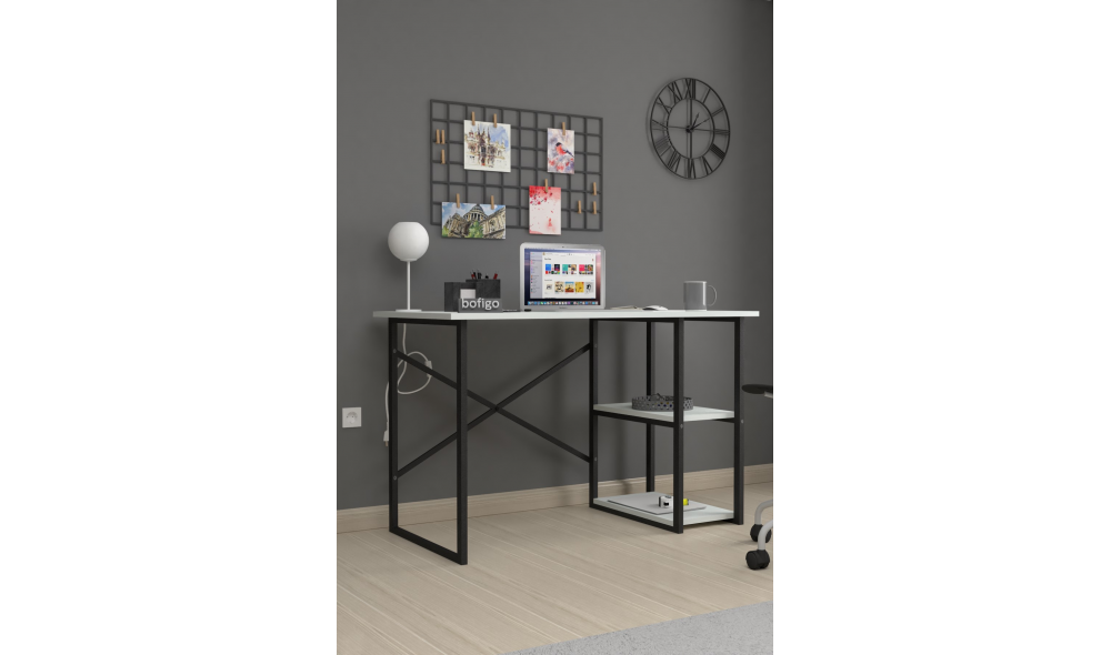 Birou cu 2 rafturi Trendy, cadru metal, 120 x 75 x 60 cm, Alb Birou cu 2 rafturi Trendy, cadru metal, 120 x 75 x 60 cm, Alb