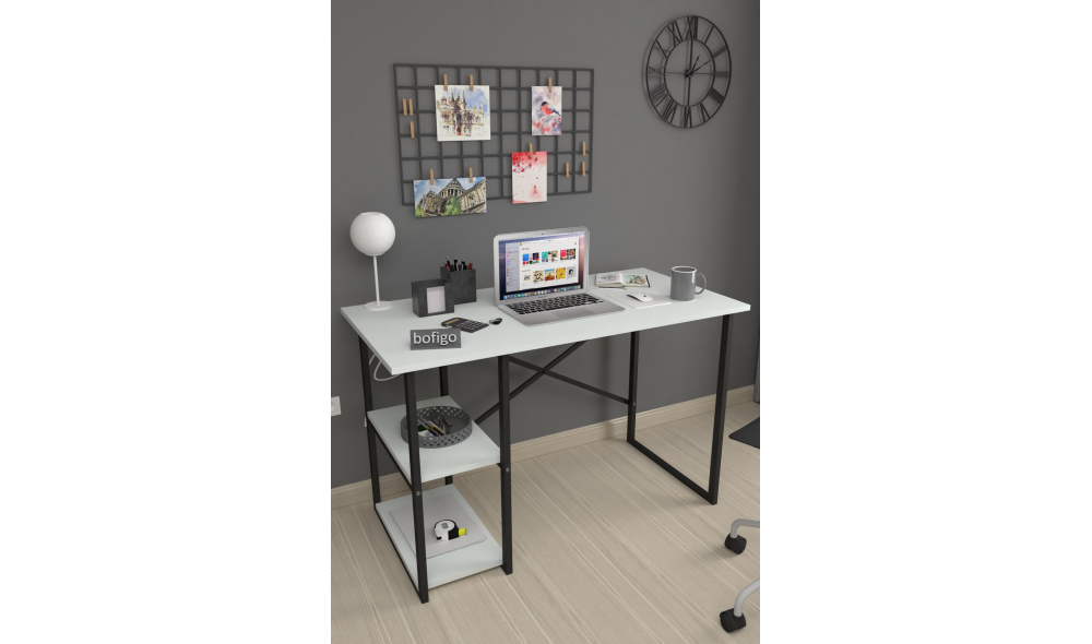 Birou cu 2 rafturi Trendy, cadru metal, 120 x 75 x 60 cm, Alb Birou cu 2 rafturi Trendy, cadru metal, 120 x 75 x 60 cm, Alb