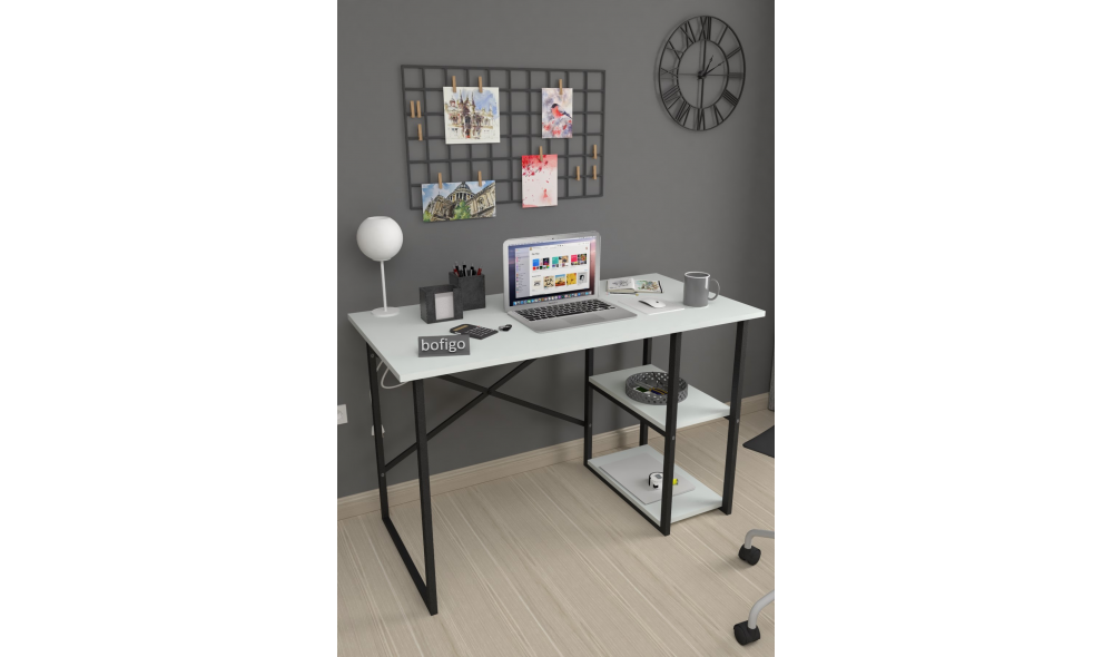 Birou cu 2 rafturi Trendy, cadru metal, 120 x 75 x 60 cm, Alb Birou cu 2 rafturi Trendy, cadru metal, 120 x 75 x 60 cm, Alb