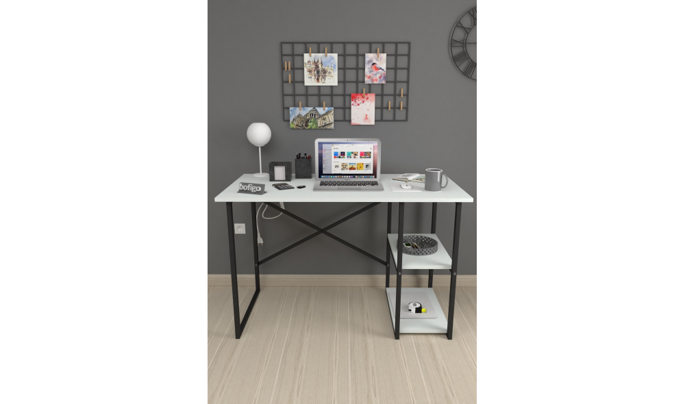 Birou cu 2 rafturi Trendy, cadru metal, 120 x 75 x 60 cm, Alb Birou cu 2 rafturi Trendy, cadru metal, 120 x 75 x 60 cm, Alb