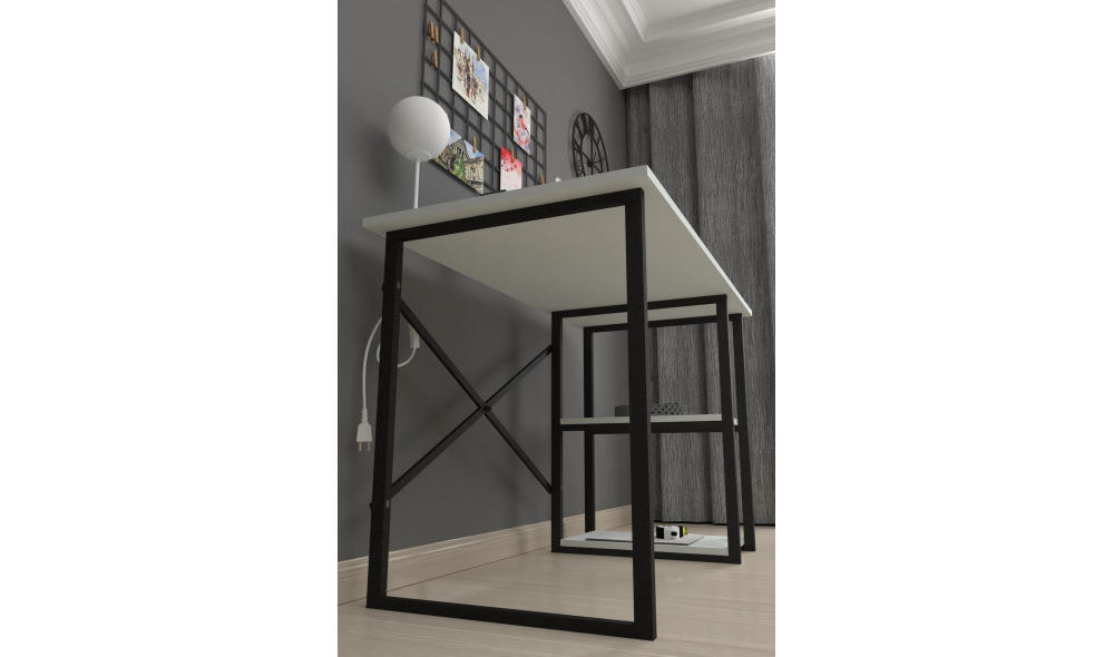 Birou cu 2 rafturi Trendy, cadru metal, 120 x 75 x 60 cm, Alb Birou cu 2 rafturi Trendy, cadru metal, 120 x 75 x 60 cm, Alb