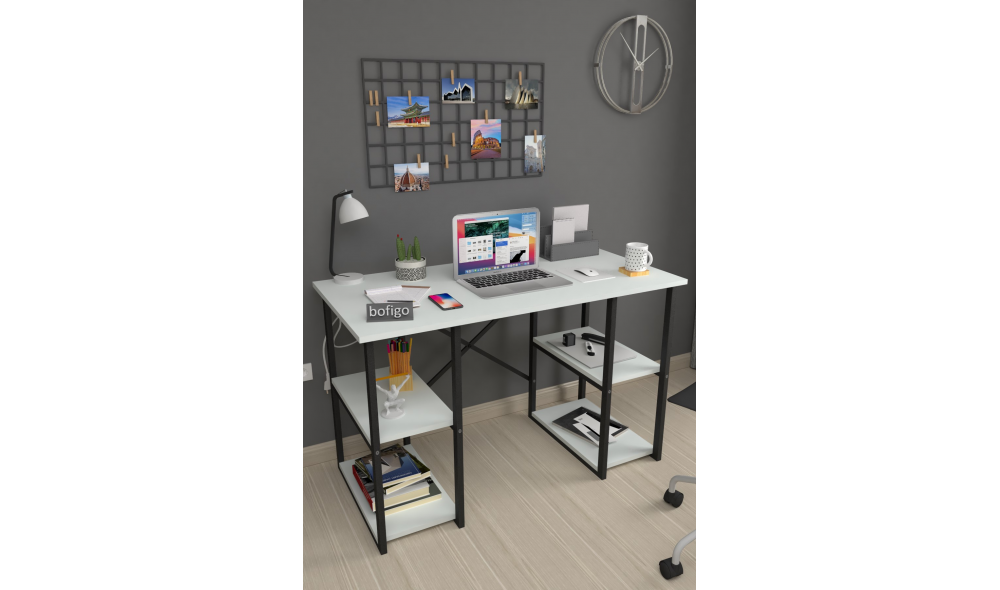 Birou cu 4 rafturi Trendy, cadru metal, 120 x 75 x 60 cm, Alb Birou cu 4 rafturi Trendy, cadru metal, 120 x 75 x 60 cm, Alb
