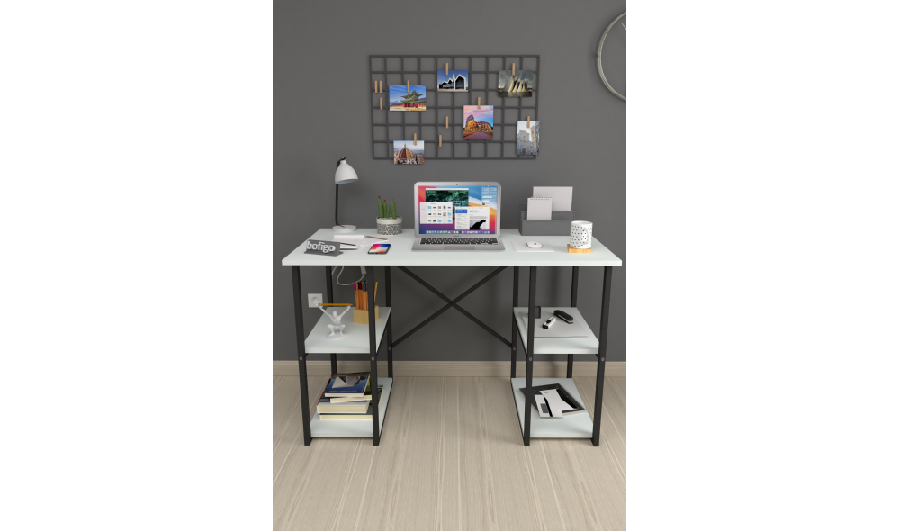 Birou cu 4 rafturi Trendy, cadru metal, 120 x 75 x 60 cm, Alb Birou cu 4 rafturi Trendy, cadru metal, 120 x 75 x 60 cm, Alb