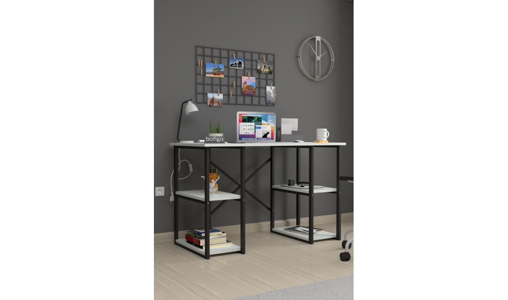 Birou cu 4 rafturi Trendy, cadru metal, 120 x 75 x 60 cm, Alb Birou cu 4 rafturi Trendy, cadru metal, 120 x 75 x 60 cm, Alb