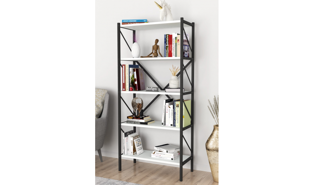 Raft/Biblioteca, cadru Metal Trendy, 160 x 66 x 34 cm, Alb Raft/Biblioteca, cadru Metal Trendy, 160 x 66 x 34 cm, Alb
