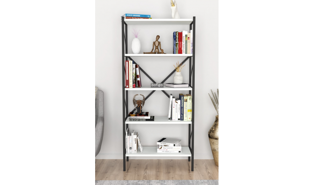 Raft/Biblioteca, cadru Metal Trendy, 160 x 66 x 34 cm, Alb Raft/Biblioteca, cadru Metal Trendy, 160 x 66 x 34 cm, Alb