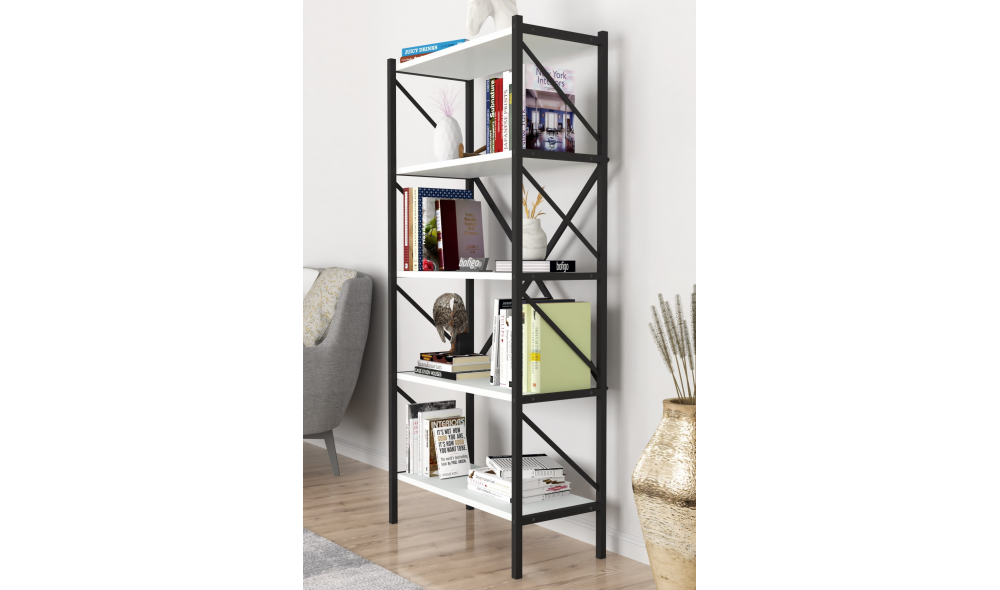 Raft/Biblioteca, cadru Metal Trendy, 160 x 66 x 34 cm, Alb Raft/Biblioteca, cadru Metal Trendy, 160 x 66 x 34 cm, Alb
