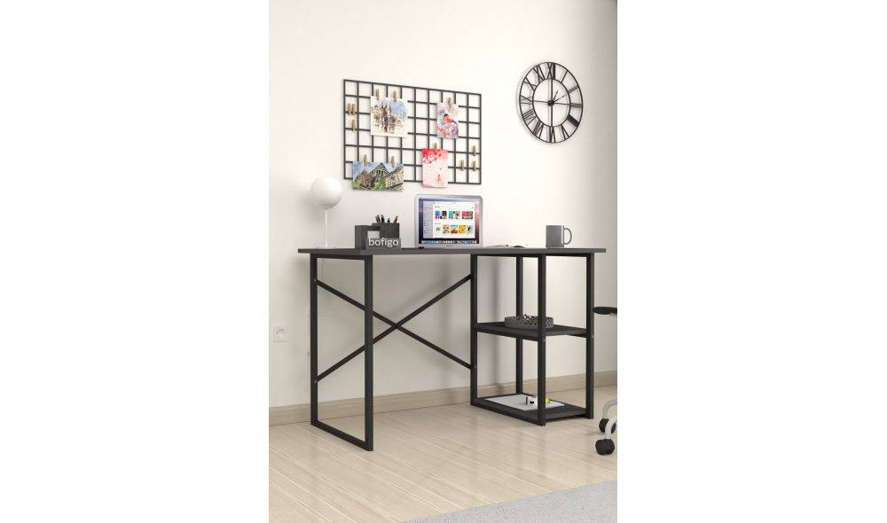 Birou cu 2 rafturi Trendy, cadru metal, 120 x 75 x 60 cm, Stejar Birou cu 2 rafturi Trendy, cadru metal, 120 x 75 x 60 cm, Stejar