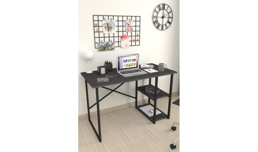 Birou cu 2 rafturi Trendy, cadru metal, 120 x 75 x 60 cm, Antracit