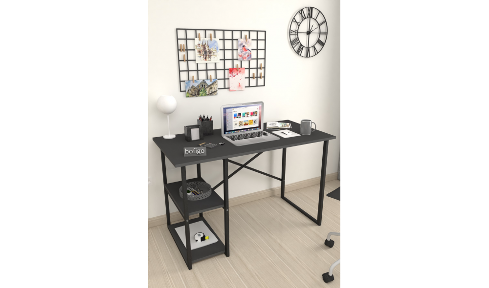 Birou cu 2 rafturi Trendy, cadru metal, 120 x 75 x 60 cm, Antracit