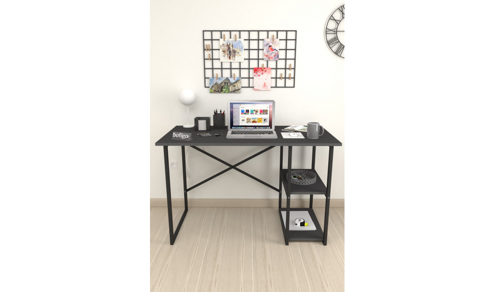 Birou cu 2 rafturi Trendy, cadru metal, 120 x 75 x 60 cm, Antracit