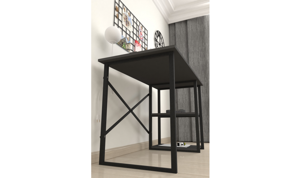 Birou cu 2 rafturi Trendy, cadru metal, 120 x 75 x 60 cm, Antracit