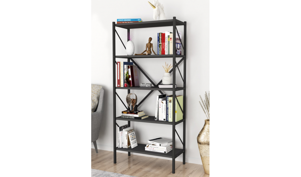 Raft/Biblioteca, cadru Metal Trendy, 160 x 66 x 34 cm, Antracit