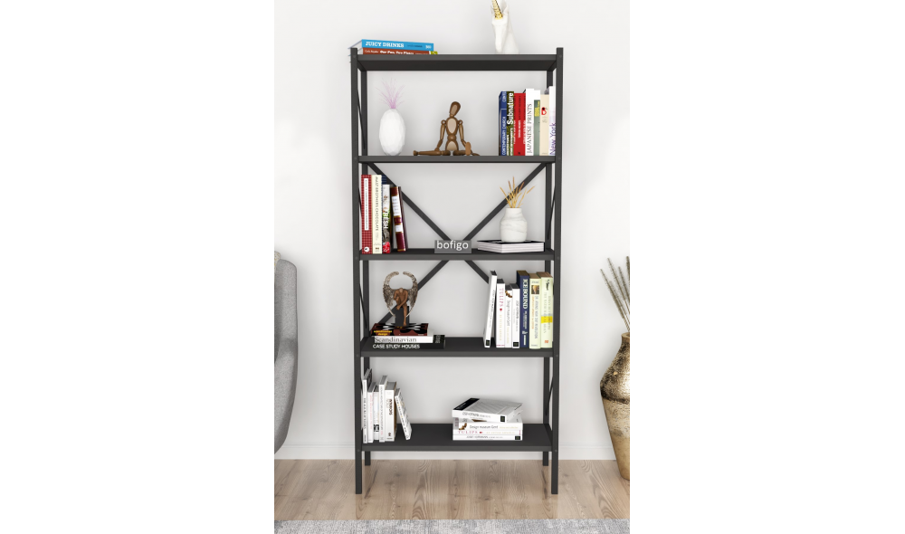 Raft/Biblioteca, cadru Metal Trendy, 160 x 66 x 34 cm, Antracit