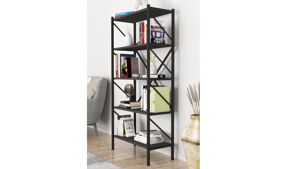 Raft/Biblioteca, cadru Metal Trendy, 160 x 66 x 34 cm, Antracit