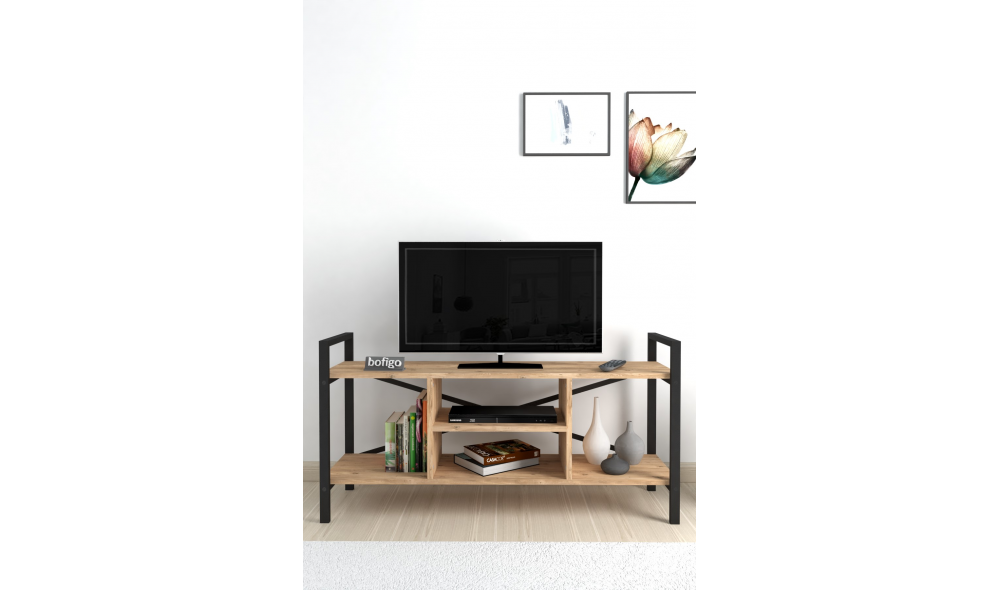 Comoda TV Trendy, cadru metal, 120 x 61 x 35, Stejar Comoda TV Trendy, cadru metal, 120 x 61 x 35, Stejar