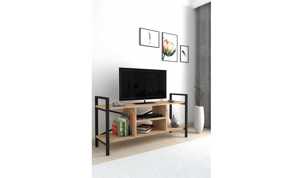 Comoda TV Trendy, cadru metal, 120 x 61 x 35, Stejar Comoda TV Trendy, cadru metal, 120 x 61 x 35, Stejar