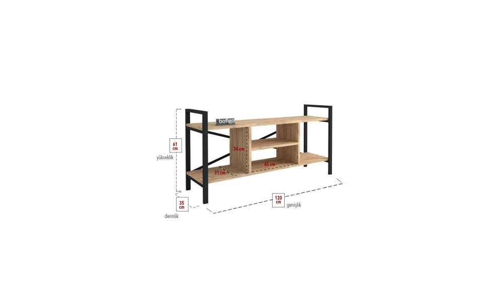 Comoda TV Trendy, cadru metal, 120 x 61 x 35, Stejar Comoda TV Trendy, cadru metal, 120 x 61 x 35, Stejar