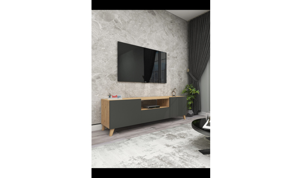 Comoda TV Trendy, PAL 18 mm, 140 x 46 x 30, Stejar/Antracit Comoda TV Trendy, PAL 18 mm, 140 x 46 x 30, Stejar/Antracit