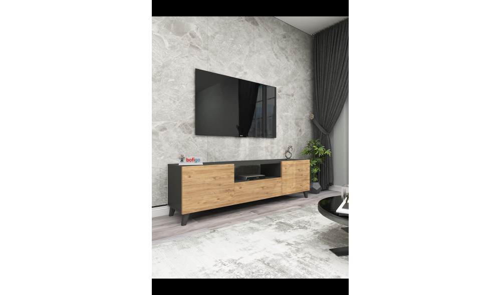Comoda TV Trendy, PAL 18 mm, 140 x 46 x 30, Antracit/Stejar Comoda TV Trendy, PAL 18 mm, 140 x 46 x 30, Antracit/Stejar