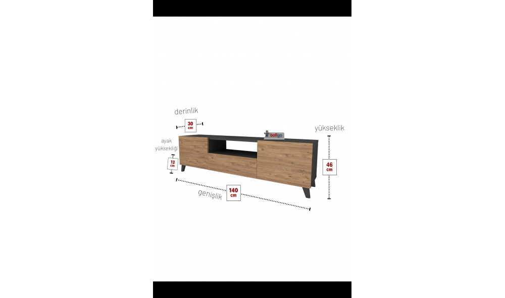 Comoda TV Trendy, PAL 18 mm, 140 x 46 x 30, Antracit/Stejar Comoda TV Trendy, PAL 18 mm, 140 x 46 x 30, Antracit/Stejar