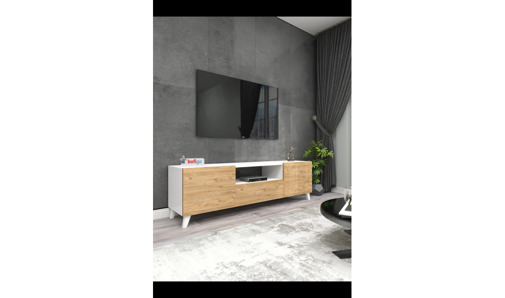 Comoda TV Trendy, PAL 18 mm, 140 x 46 x 30, Stejar/Alb Comoda TV Trendy, PAL 18 mm, 140 x 46 x 30, Stejar/Alb