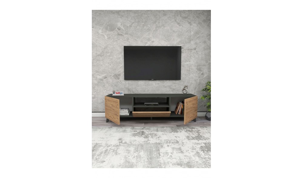 Comoda TV Trendy, PAL 18 mm, 140 x 46 x 30, Antracit/Stejar Comoda TV Trendy, PAL 18 mm, 140 x 46 x 30, Antracit/Stejar