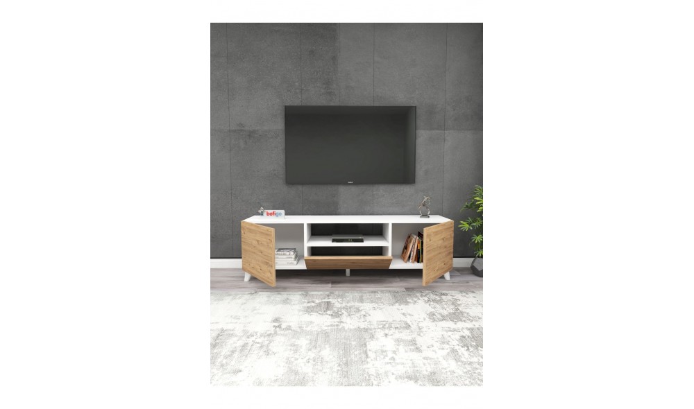 Comoda TV Trendy, PAL 18 mm, 140 x 46 x 30, Stejar/Alb Comoda TV Trendy, PAL 18 mm, 140 x 46 x 30, Stejar/Alb