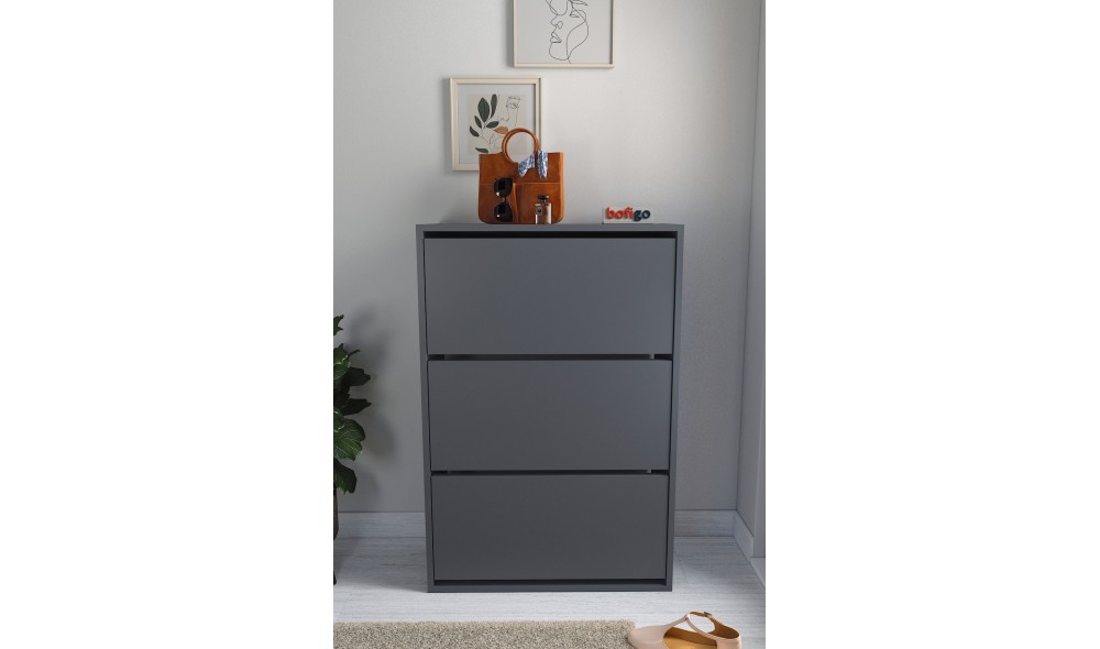 Pantofar cu 3 compartimente Trendy, PAL 18 mm, 73 x 24 x 110 cm, Antracit