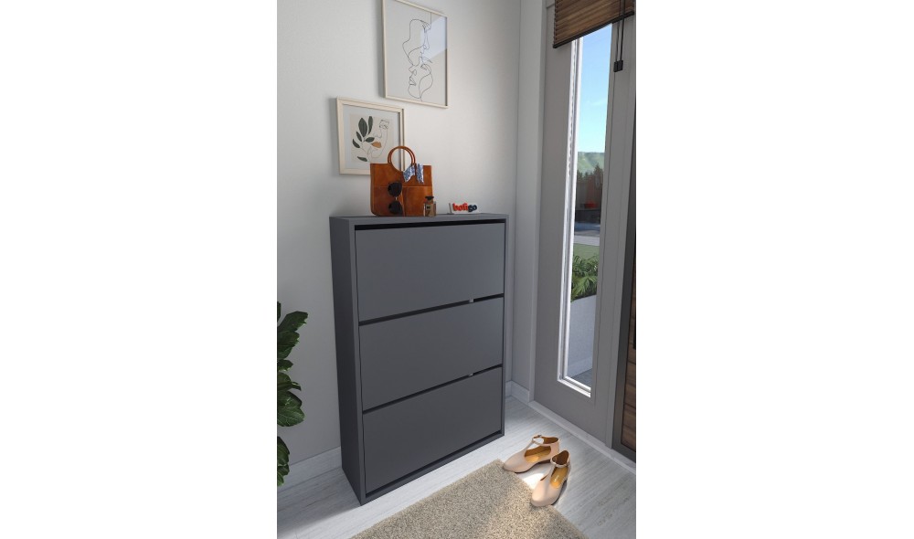 Pantofar cu 3 compartimente Trendy, PAL 18 mm, 73 x 24 x 110 cm, Antracit