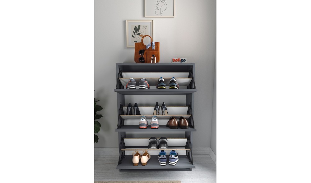 Pantofar cu 3 compartimente Trendy, PAL 18 mm, 73 x 24 x 110 cm, Antracit