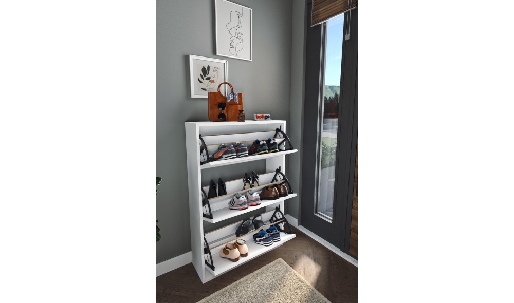 Pantofar cu 3 compartimente Trendy, PAL 18 mm, 73 x 24 x 110 cm, Alb Pantofar cu 3 compartimente Trendy, PAL 18 mm, 73 x 24 x 110 cm, Alb
