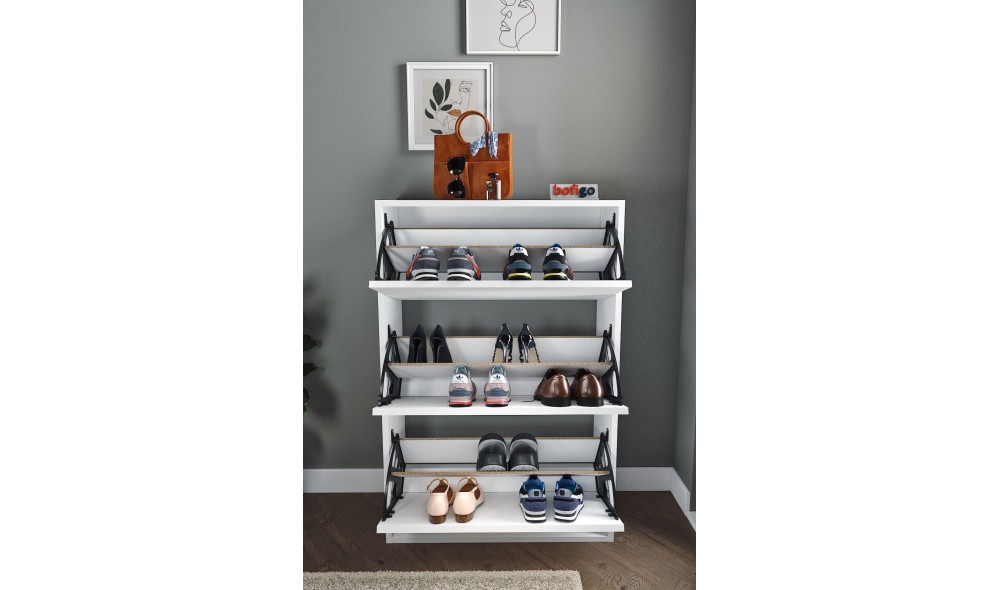 Pantofar cu 3 compartimente Trendy, PAL 18 mm, 73 x 24 x 110 cm, Alb Pantofar cu 3 compartimente Trendy, PAL 18 mm, 73 x 24 x 110 cm, Alb