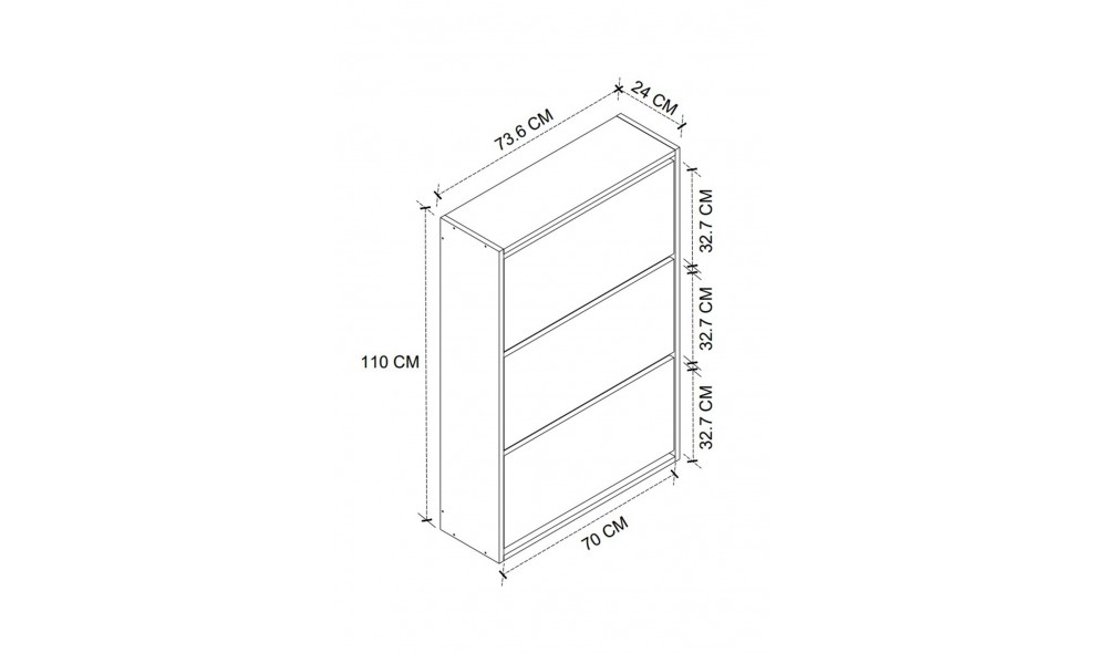 Pantofar cu 3 compartimente Trendy, PAL 18 mm, 73 x 24 x 110 cm, Stejar