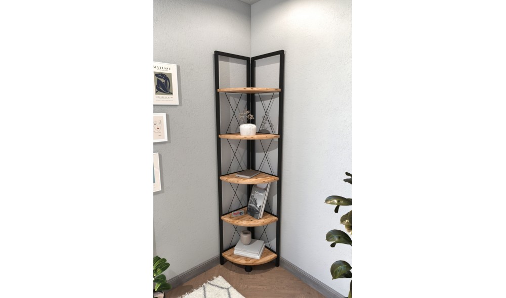 Raft/Biblioteca pe colt Trendy, cadru Metal, 34 x 34 x 160 cm, Stejar Raft/Biblioteca pe colt Trendy, cadru Metal, 34 x 34 x 160 cm, Stejar