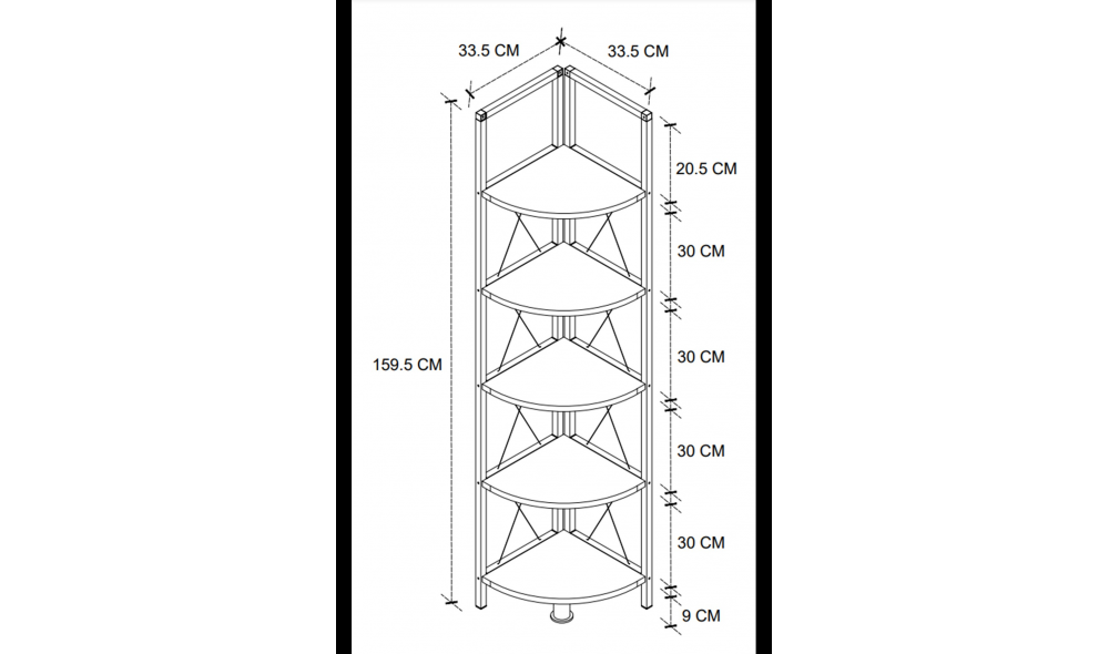 Raft/Biblioteca pe colt Trendy, cadru Metal, 34 x 34 x 160 cm, Alb