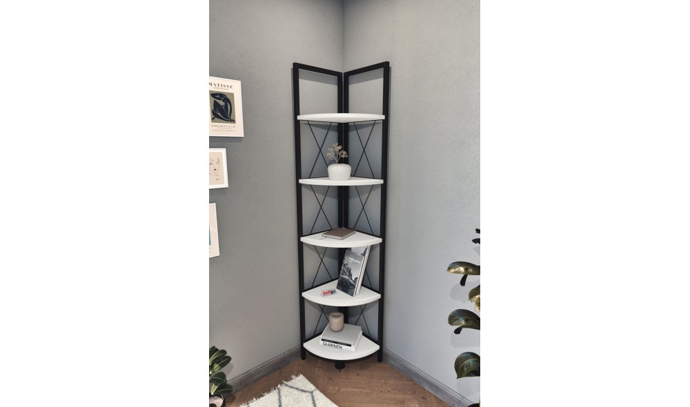 Raft/Biblioteca pe colt Trendy, cadru Metal, 34 x 34 x 160 cm, Alb