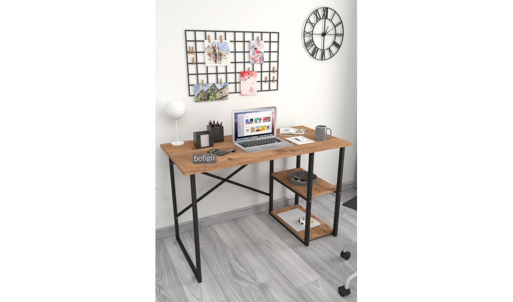Birou cu 2 rafturi Trendy, cadru metal, 120 x 75 x 60 cm, Stejar Birou cu 2 rafturi Trendy, cadru metal, 120 x 75 x 60 cm, Stejar