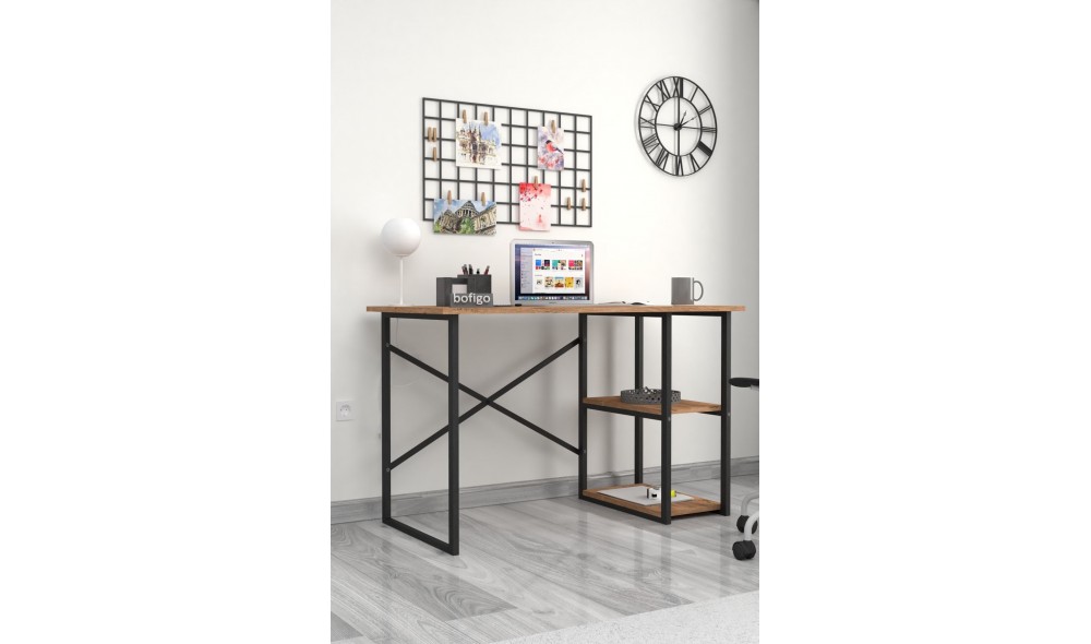 Birou cu 2 rafturi Trendy, cadru metal, 120 x 75 x 60 cm, Antracit
