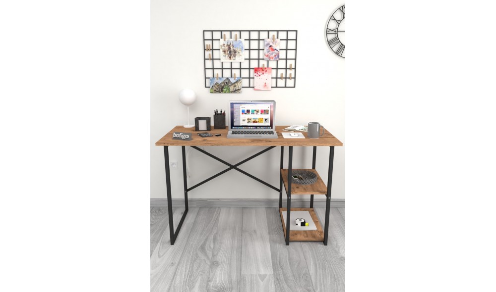Birou cu 2 rafturi Trendy, cadru metal, 120 x 75 x 60 cm, Stejar Birou cu 2 rafturi Trendy, cadru metal, 120 x 75 x 60 cm, Stejar