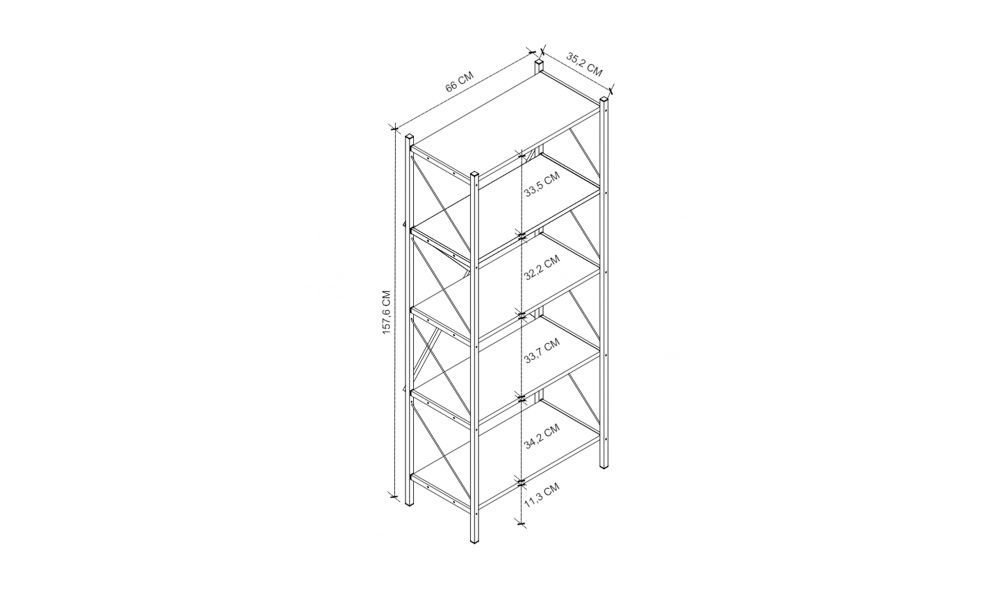 Raft/Biblioteca, cadru Metal Trendy, 160 x 66 x 34 cm, Stejar Raft/Biblioteca, cadru Metal Trendy, 160 x 66 x 34 cm, Stejar