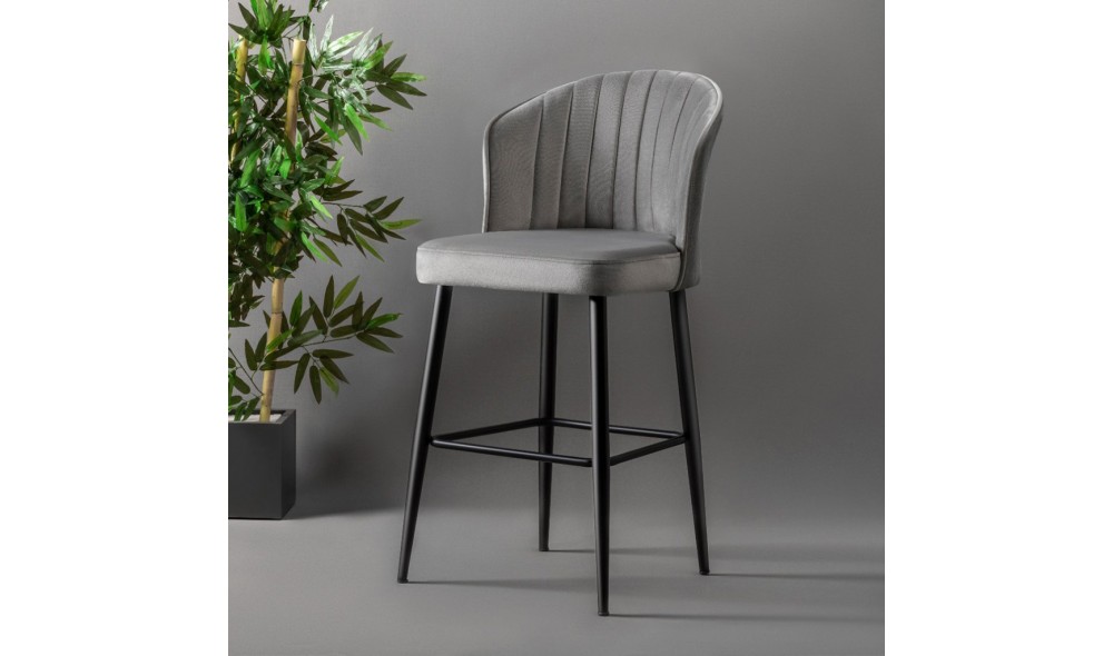 Set scaun de bar (2 bucati), Rubi, GriNegru, 52 x 97 x 42 cm