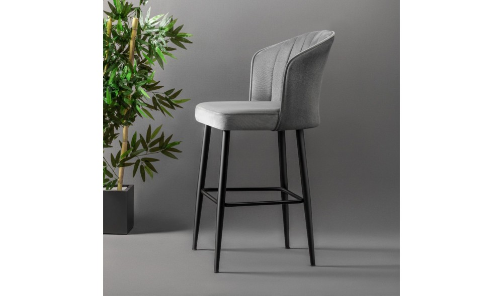 Set scaun de bar (2 bucati), Rubi, GriNegru, 52 x 97 x 42 cm