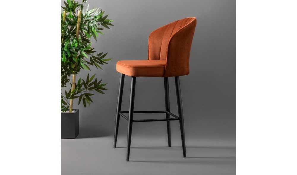 Set scaun de bar (2 bucati), Rubi, Rosu tiglaNegru, 52 x 97 x 42 cm