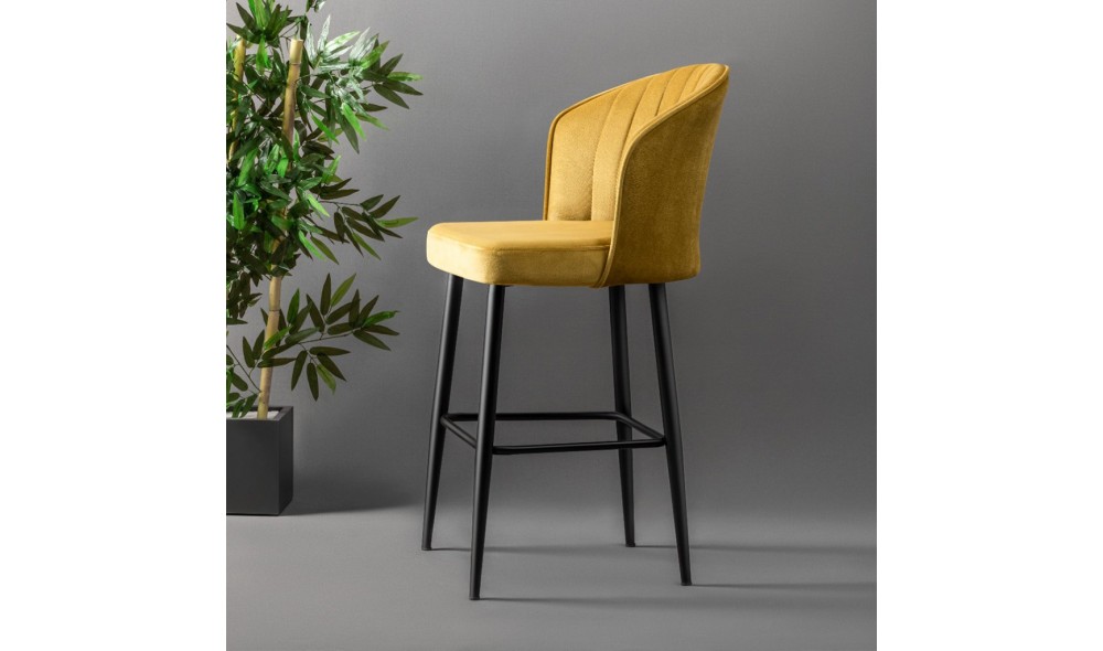 Set scaun de bar (2 bucati), Rubi, GalbenNegru, 52 x 97 x 42 cm