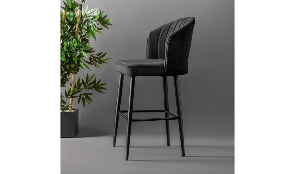 Set scaun de bar (2 bucati), Rubi, Negru, 52 x 97 x 42 cm