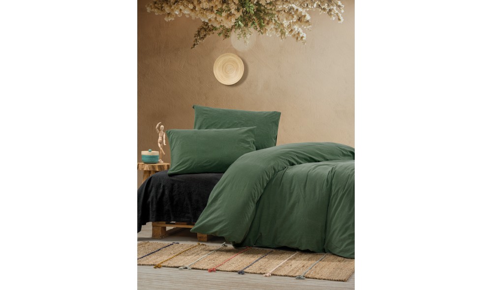 Set lenjerie de pat dublu din poplin, Crash - Green