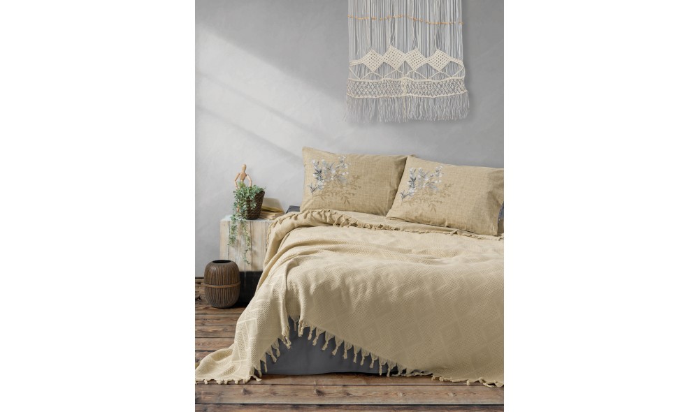 Set lenjerie de pat dublu cu cuvertura, Origin - Cappuccino