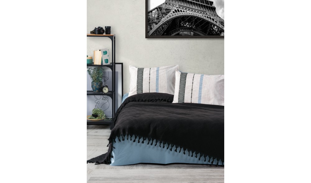 Set lenjerie de pat dublu cu cuvertura, Origin - Black