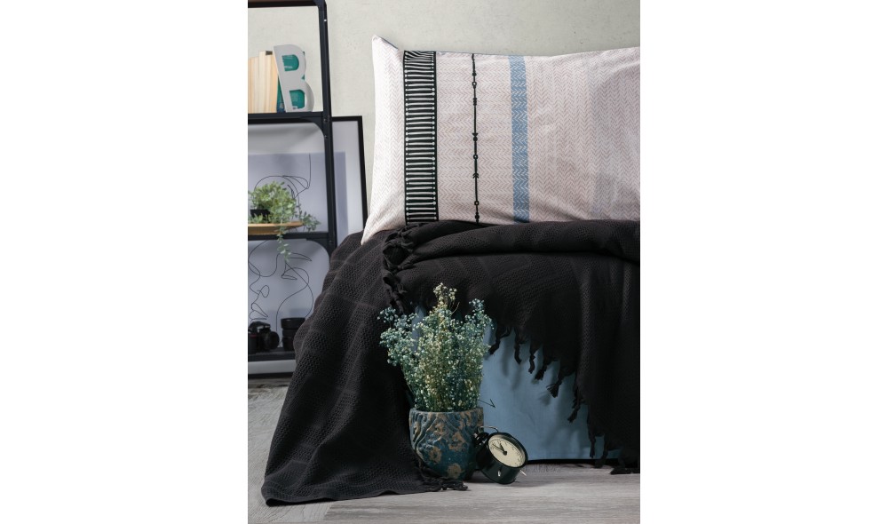 Set lenjerie de pat dublu cu cuvertura, Origin - Black